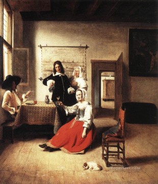  Drinking Painting - Young Woman Drinking genre Pieter de Hooch